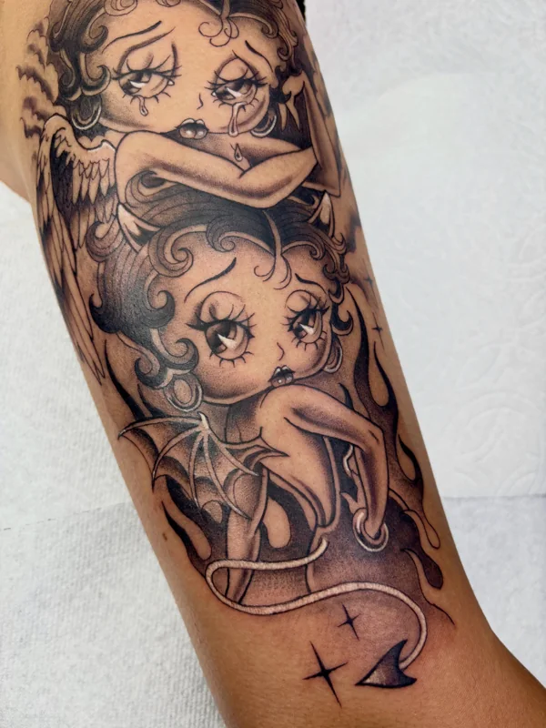 Angel & devil Betty Boop tattoo by Valerie Mourningstar