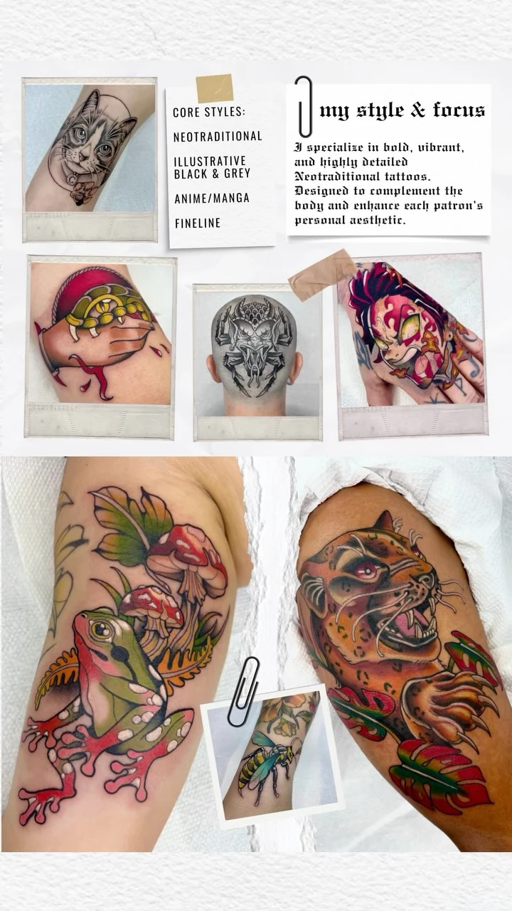 Pages from Valerie’s collection of hand-painted flash and tattoo artwork