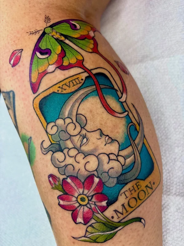The Moon & lunar moth tattoo by Valerie Mourningstar